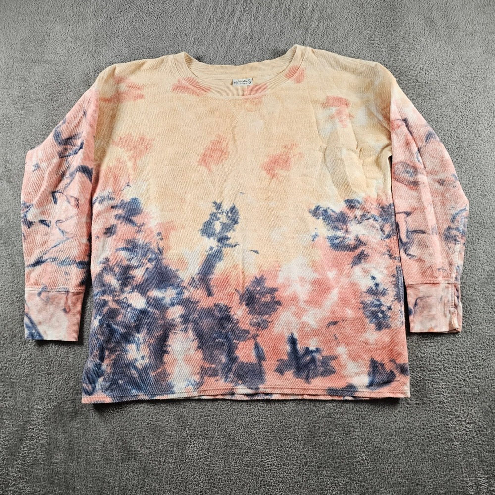 Wonderly Studio Womens XL Tie Dye Long Sleeve Cotton Pullover Sweatshirt Peach